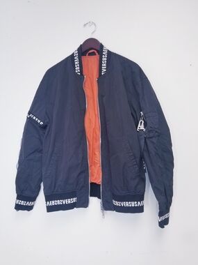Versace Black Bomber Jacket with Orange Lining